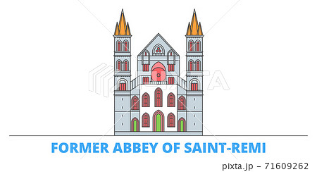 France, Former Abbey Of Saint Remi Landmark line cityscape, flat vector. Travel city landmark, oultine illustration, line world icons 71609262
