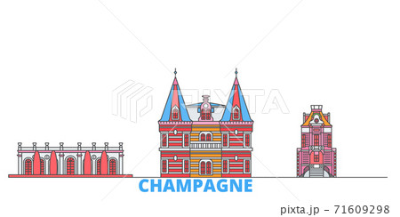 France, Champagne line cityscape, flat vector. Travel city landmark, oultine illustration, line world icons France, Champagne line cityscape, flat vector. Travel city landmark, oultine illustration, line world icons 71609298