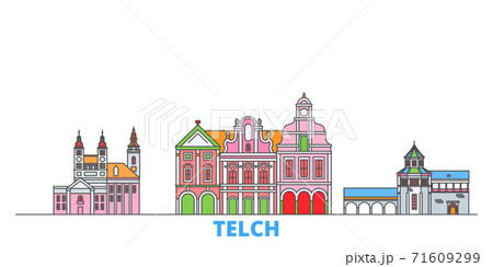 Czech Republic, Telc line cityscape, flat vector. Travel city landmark, oultine illustration, line world icons Czech Republic, Telc line cityscape, flat vector. Travel city landmark, oultine illustration, line world icons 71609299