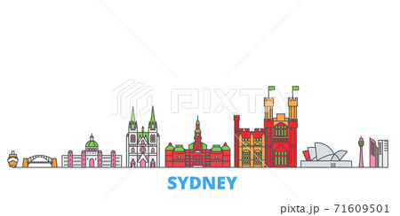 Australia, Sydney line cityscape, flat vector. Travel city landmark, oultine illustration, line world icons Australia, Sydney line cityscape, flat vector. Travel city landmark, oultine illustration, line world icons 71609501