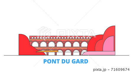 France, Pont Du Gard line cityscape, flat vector. Travel city landmark, oultine illustration, line world icons 71609674