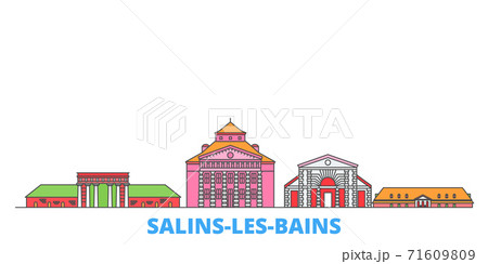 France, Salins Les Bains line cityscape, flat vector. Travel city landmark, oultine illustration, line world icons 71609809