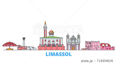 Cyprus, Limassol line cityscape, flat vector. Travel city landmark, oultine illustration, line world icons Cyprus, Limassol line cityscape, flat vector. Travel city landmark, oultine illustration, line world icons 71609826