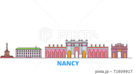 France, Nancy line cityscape, flat vector. Travel city landmark, oultine illustration, line world icons France, Nancy line cityscape, flat vector. Travel city landmark, oultine illustration, line world icons 71609917