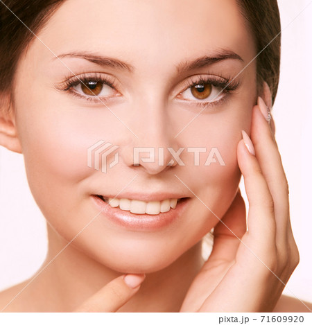 Cosmetology young woman face. White beautiful girl Cosmetology young woman face. White beautiful girl 71609920