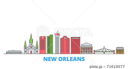 United States, New Orleans line cityscape, flat vector. Travel city landmark, oultine illustration, line world icons United States, New Orleans line cityscape, flat vector. Travel city landmark, oultine illustration, line world icons 71610077