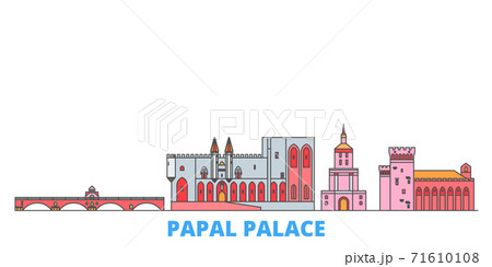 France,Papal Palace, Episcopal Ensemble Avignon Bridge line cityscape, flat vector. Travel city landmark, oultine illustration, line world icons France,Papal Palace, Episcopal Ensemble Avignon Bridge line cityscape, flat vector. Travel city landmark, oultine illustration, line world icons 71610108