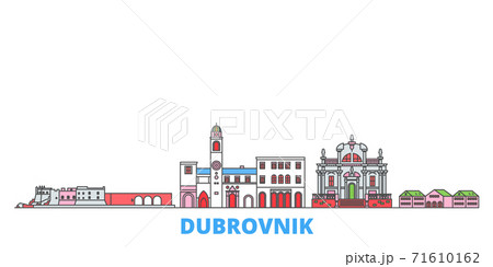 Croatia, Dubrovnik line cityscape, flat vector. Travel city landmark, oultine illustration, line world icons Croatia, Dubrovnik line cityscape, flat vector. Travel city landmark, oultine illustration, line world icons 71610162