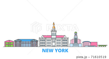 United States, New York Buffalo line cityscape, flat vector. Travel city landmark, oultine illustration, line world icons United States, New York Buffalo line cityscape, flat vector. Travel city landmark, oultine illustration, line world icons 71610519