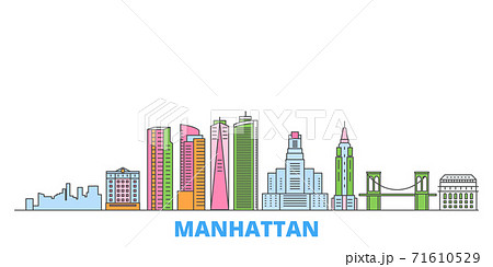United States, New York Manhattan line cityscape, flat vector. Travel city landmark, oultine illustration, line world icons 71610529