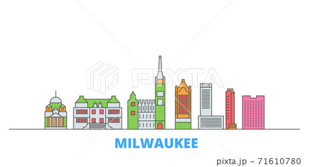United States, Milwaukee City line cityscape, flat vector. Travel city landmark, oultine illustration, line world icons United States, Milwaukee City line cityscape, flat vector. Travel city landmark, oultine illustration, line world icons 71610780