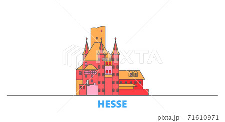 Germany, Hesse, Upper Middle Rhine Valley line cityscape, flat vector. Travel city landmark, oultine illustration, line world icons 71610971