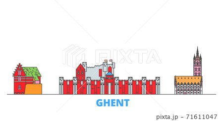 Belgium, Ghent line cityscape, flat vector. Travel city landmark, oultine illustration, line world icons 71611047