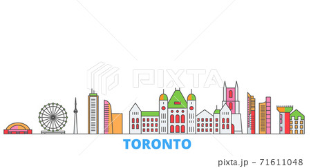 Canada, Toronto line cityscape, flat vector. Travel city landmark, oultine illustration, line world icons 71611048