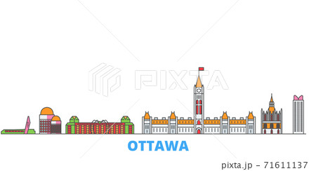 Canada, Ottawa line cityscape, flat vector. Travel city landmark, oultine illustration, line world icons Canada, Ottawa line cityscape, flat vector. Travel city landmark, oultine illustration, line world icons 71611137