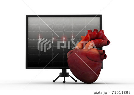 Human heart with ECG heart beat monitor. 71611895