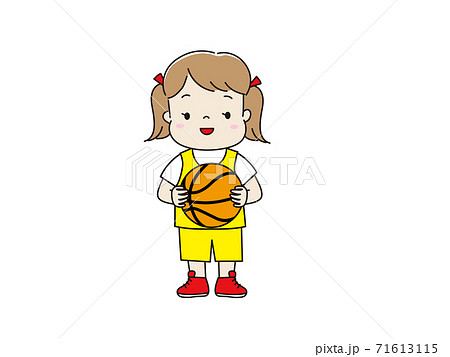 バスケットボールを持ってユニフォームを着た女の子のイラスト素材