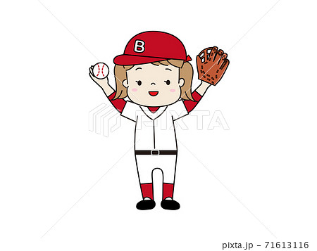 野球のユニフォームを着た女の子のイラスト素材