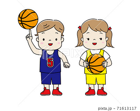 バスケ バスケットボールのユニフォームを着た子供たちのイラスト素材