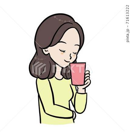 コーヒーを飲む女性のイラストのイラスト素材