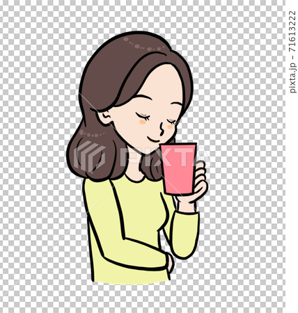 コーヒーを飲む女性のイラストのイラスト素材