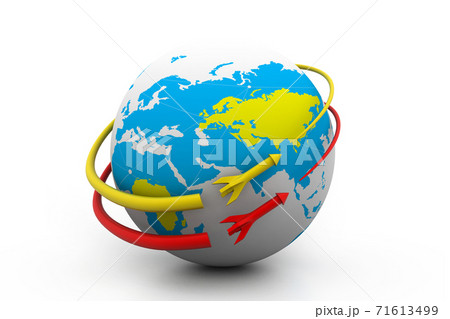 rocket on orbit around earth globe. 71613499