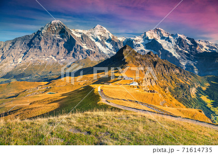 Famous mountain Mannlichen tourist station, Bernese Oberland, Switzerland, Europe Famous mountain Mannlichen tourist station, Bernese Oberland, Switzerland, Europe 71614735