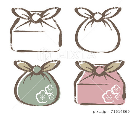 和風ふろしきセット・線画 71614869