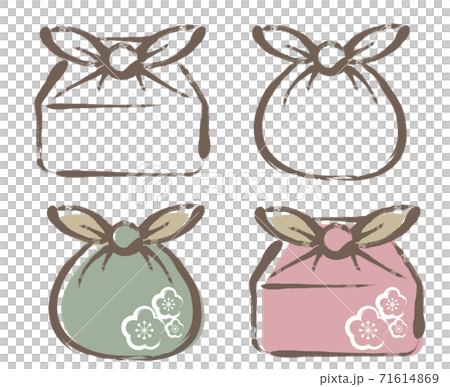 和風ふろしきセット・線画 71614869