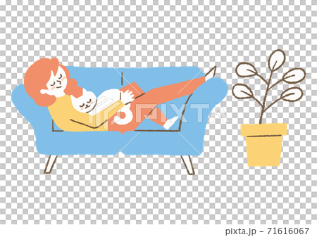 Woman sleeping on the sofa with a cat Woman sleeping on the sofa with a cat 71616067