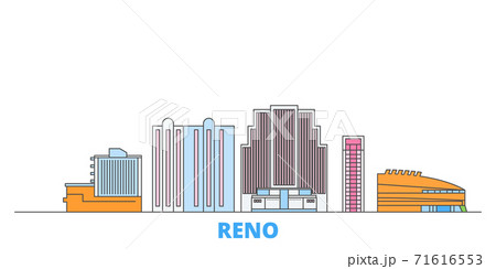 United States, Reno line cityscape, flat vector. Travel city landmark, oultine illustration, line world icons 71616553