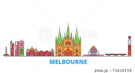Australia, Melbourne line cityscape, flat vector. Travel city landmark, oultine illustration, line world icons Australia, Melbourne line cityscape, flat vector. Travel city landmark, oultine illustration, line world icons 71616558