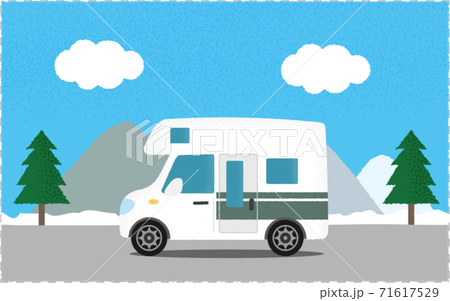 Vector illustration of a white camper van on a... - Stock Illustration ...