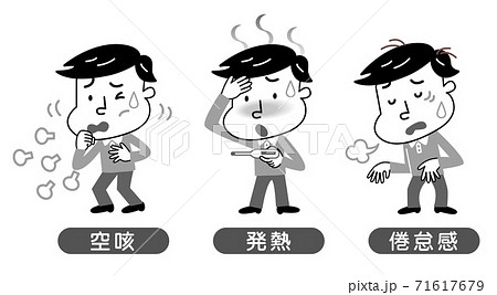 新型コロナウイルス感染者の最もよくある症状　モノトーン　イラスト 71617679