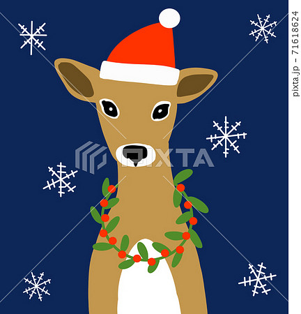 サンタ帽をかぶった鹿のイラストのイラスト素材