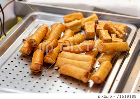 Fried spring rolls crispy and delicious, popular appetizer food in Thailand. 71619189