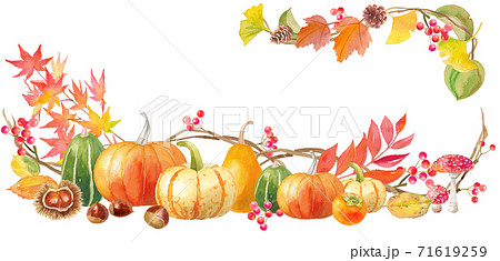 ハロウィンかぼちゃの飾りフレームの水彩イラスト ハロウィンかぼちゃの飾りフレームの水彩イラスト 71619259
