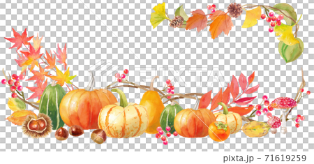 ハロウィンかぼちゃの飾りフレームの水彩イラスト ハロウィンかぼちゃの飾りフレームの水彩イラスト 71619259