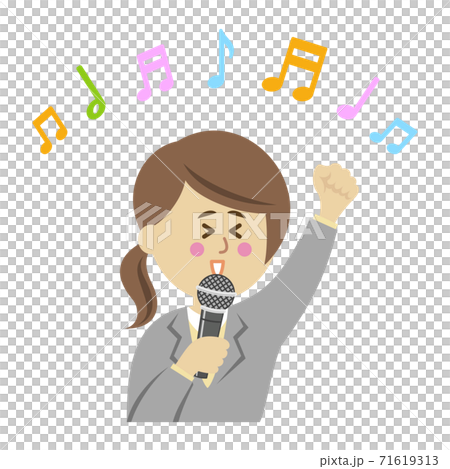 歌を歌う女性会社員のイラストイメージのイラスト素材