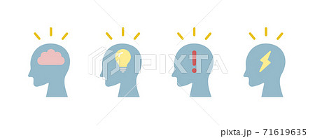 ひらめきのアイコンのセット 電球 人 アイディア ビジネス 発見 解決 思いつく 理解のイラスト素材