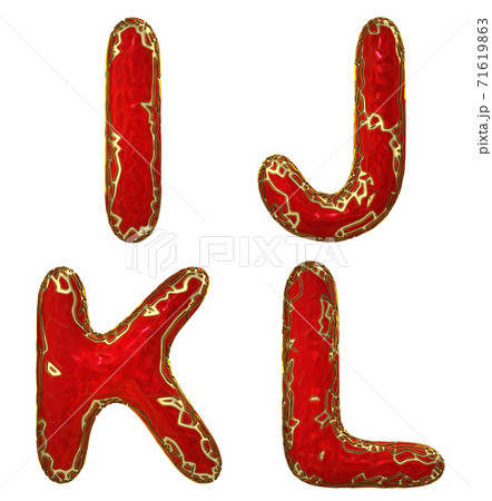 Realistic 3D letters set I, J, K, L made of gold shining metal letters. 71619863