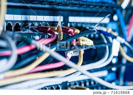 Server with patch cables plugged in ethernet ports 71619888