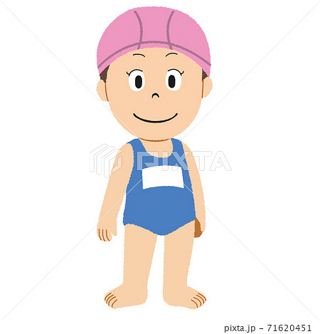 プールの授業でスクール水着を着る女の子のイラスト素材