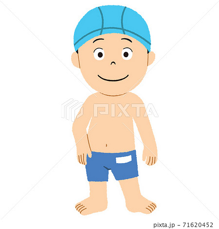 夏休みにプールに行く男の子のイラストのイラスト素材