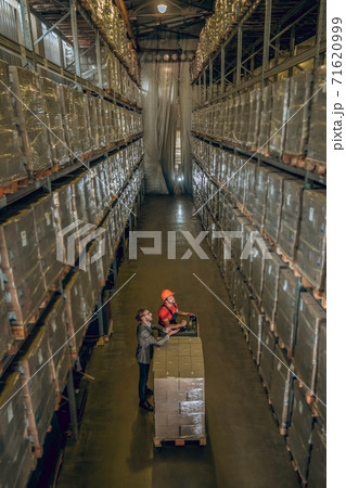 Top view of a person working in the megastore 71620999