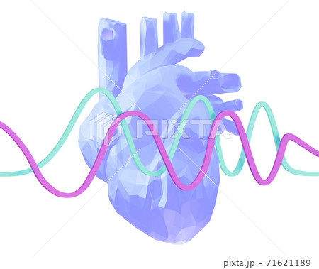 Low poly anatomical blue heart with color curved lines, 3d illustration Low poly anatomical blue heart with color curved lines, 3d illustration 71621189