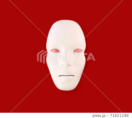 abstract white face mask in red surface, 3d illustration abstract white face mask in red surface, 3d illustration 71621190