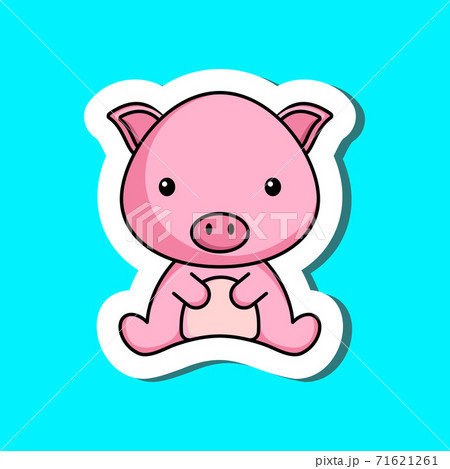 Cute cartoon sticker little pig logo template. Mascot animal character design of album, scrapbook, greeting card, invitation, flyer, sticker, card. Vector stock illustration. 71621261