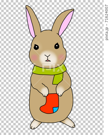 靴下を持ちサンタを待つウサギのイラスト素材