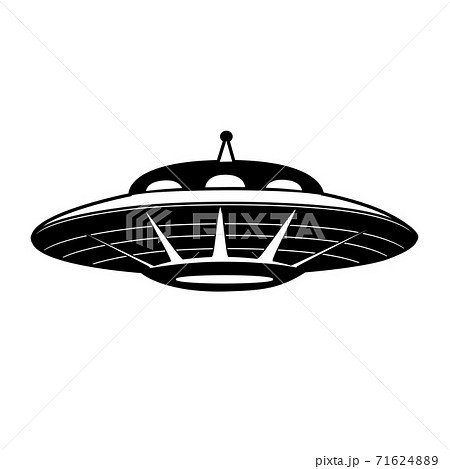 Black silhouette of UFO with. Flying saucer. Unknown flying object. Guest from space. Vector object 71624889